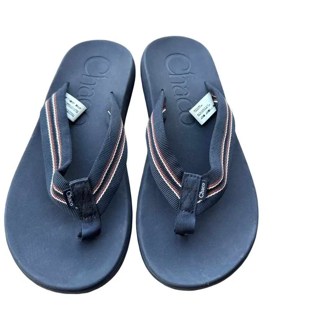 CHACO CHILLOS Flip Flop Navy Slip-On Arch-Support Beach Sandal Men's 7 US 40 EU